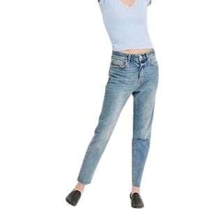 Tailor Made Munich Ultra High Rise Slim Straight Distressed Button Fly Jeans 26